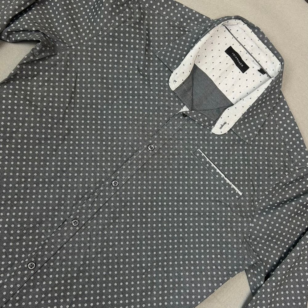 7 Diamonds Button Down Healing Tide Floral Print Men Large Grey